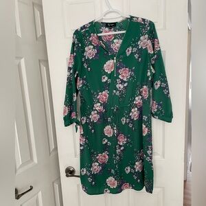 Floral Midi Dress in Green and Pink